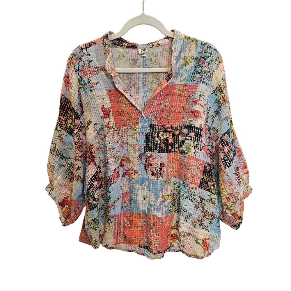 Ivy Jane M/L Patchwork Dolman Top 3/4 Sleeve Boho Blouse Bohemian‎ #386